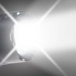Flashlights shining.