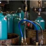Hydrostatic testing of carbon dioxide tanks.